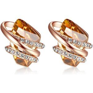 Women's Orange Leafael Wish Charm Birthstone Crystal Stud Earrings Jewellery